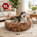 Dog Cat Pet Calming Bed Warm Soft Plush Round Nest Comfy Sleeping Cave 120cm In Australia - Darrahopens
