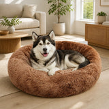 Dog Cat Pet Calming Bed Warm Soft Plush Round Nest Comfy Sleeping Cave 120cm