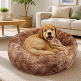 Dog Cat Pet Calming Bed Warm Soft Plush Round Nest Comfy Sleeping Cave 120cm