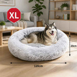 Dog Cat Pet Calming Bed Washable ZIPPER Cover Warm Soft Plush Round Sleeping 120cm In Australia - Darrahopens