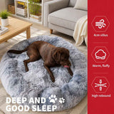Dog Cat Pet Calming Bed Washable ZIPPER Cover Warm Soft Plush Round Sleeping 120cm In Australia - Darrahopens