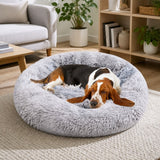 Dog Cat Pet Calming Bed Washable ZIPPER Cover Warm Soft Plush Round Sleeping 120cm
