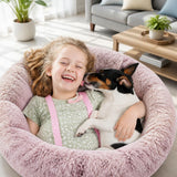 Cat Dog Pet Calming Bed Warm Soft Plush Round Nest Comfy Sleeping Kennel Cave AU