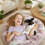 Dog Cat Pet Calming Bed Warm Soft Plush Round Nest Comfy Sleeping Kennel Cave 90