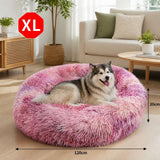 Dog Cat Pet Calming Bed Warm Soft Plush Round Nest Comfy Sleeping Cave MEL 120cm In Australia - Darrahopens