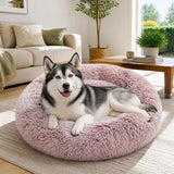 Dog Cat Pet Calming Bed Warm Soft Plush Round Nest Comfy Sleeping Cave MEL 120cm