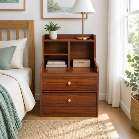 HYGGO Bedside Table Drawer Nightstand Multi-Compartment Storage Reddish-Brown 70cm In Australia - Darrahopens