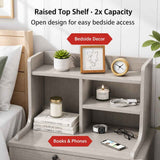 HYGGO Bedside Table Drawer Nightstand Light Gray Wood Grain White Fronts Curved Design In Australia - Darrahopens