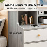 HYGGO Bedside Table Drawer Nightstand Light Gray Wood Grain White Fronts Curved Design In Australia - Darrahopens