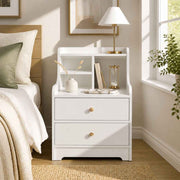 HYGGO White Nightstand Bedside Table Wooden Drawers Storage Sections Curved Sides In Australia - Darrahopens