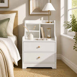 HYGGO White Nightstand Bedside Table Wooden Drawers Storage Sections Curved Sides In Australia - Darrahopens