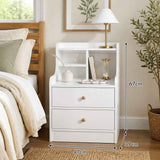 HYGGO White Nightstand Bedside Table Wooden Drawers Storage Sections Curved Sides In Australia - Darrahopens