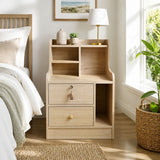 HYGGO Light Wood Bedside Table Drawer Nightstand Open Shelf Storage Tray Nordic 70cm