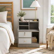 HYGGO Light Gray Bedside Table Nightstand Drawer Open Shelf Secure Storage 70cm In Australia - Darrahopens