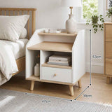 HYGGO Bedside Table Drawer Nightstand Wooden Legs Open Shelves Side Compartment White In Australia - Darrahopens