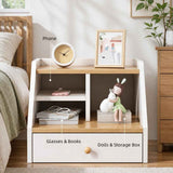 HYGGO Bedside Table Drawer Nightstand Wooden Legs Open Shelves Side Compartment White In Australia - Darrahopens