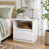 HYGGO Bedside Table Drawer Nightstand Warm White Open Storage Compact 47cm Modern