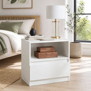HYGGO Bedside Table Drawer Nightstand Warm White Open Storage Compact 47cm Modern