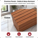 HYGGO Bedside Table Nightstand Walnut Wood Grain Double Drawer Tray Top White Handles