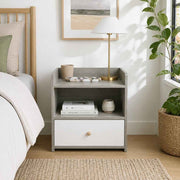 HYGGO Bedside Table Drawer Nightstand Light Gray Wood Grain Storage Tray White 48cm In Australia - Darrahopens