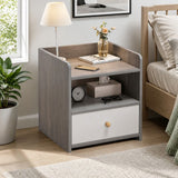 HYGGO Bedside Table Drawer Nightstand Light Gray Wood Grain Storage Tray White 48cm