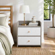 HYGGO Two-Tone Bedside Table Nightstand Light Gray White Drawers Wooden Knobs In Australia - Darrahopens