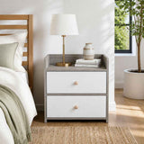 HYGGO Two-Tone Bedside Table Nightstand Light Gray White Drawers Wooden Knobs In Australia - Darrahopens