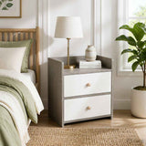 HYGGO Two-Tone Bedside Table Nightstand Light Gray White Drawers Wooden Knobs In Australia - Darrahopens