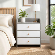 HYGGO Bedside Table Drawer Nightstand Light Gray Wood Grain 3 Drawers Wooden Knobs In Australia - Darrahopens