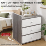 HYGGO Bedside Table Drawer Nightstand Light Gray Wood Grain 3 Drawers Wooden Knobs