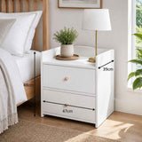 HYGGO White Minimalist Nightstand Double Drawer Bedside Table Wooden Handles Tray In Australia - Darrahopens