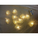 50 White 3D Hollowed Rattan Heart-Shaped 5M LONG String Fairy Lights, Battery (AA) Indoor & Outdoor Decorations Wedding Valentines Romantic Room Table Lighting