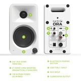 Kanto ORA4 140W Powered Reference Speakers with USB-C Input and Bluetooth - White, Pair