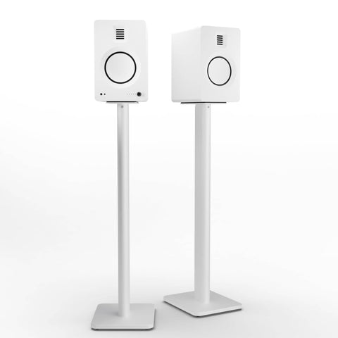 Kanto TUK 260W Powered Bookshelf Speakers with Headphone Out, USB Input, Dedicated Phono Pre-amp, Bluetooth - Pair, Matte White  with SP32PLW White Stand Bundle