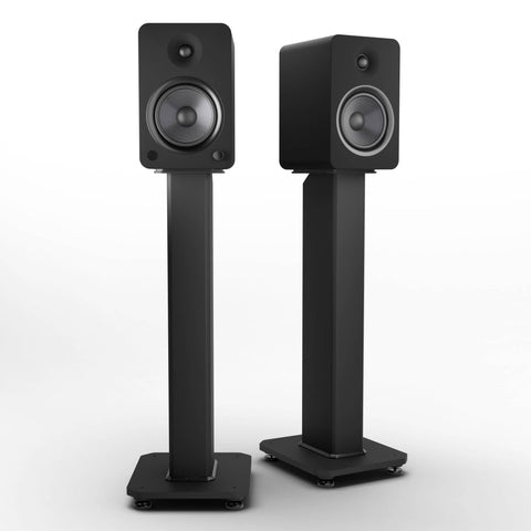 Kanto YU6 200W Powered Bookshelf Speakers with Bluetooth® and Phono Preamp - Pair, Matte Black with SX26 Black Stand Bundle