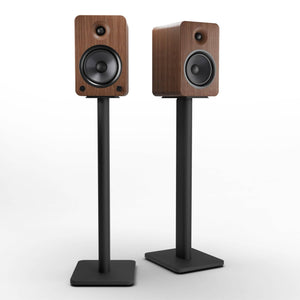 Kanto YU6 200W Powered Bookshelf Speakers with Bluetooth® and Phono Preamp - Pair, Walnut with SP26PL Black Stand Bundle