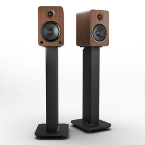 Kanto YU6 200W Powered Bookshelf Speakers with Bluetooth and Phono Preamp - Pair, Walnut with SX26 Black Stand Bundle