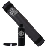 Mandala Yoga Mat Premium Bundle, Includes Yoga Mat 188cm H x 61cm W, Yoga Strap & Steel Hydration Bottle - Black