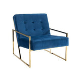 Arm Chair Blue Velvet Fabric Golden Metal Base