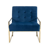 Arm Chair Blue Velvet Fabric Golden Metal Base