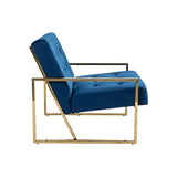 Arm Chair Blue Velvet Fabric Golden Metal Base