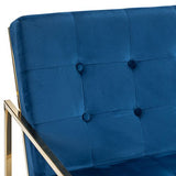 Arm Chair Blue Velvet Fabric Golden Metal Base
