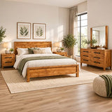 King Bedroom Suite – 5 Piece Set with Dresser & Tallboy in Oak Finish In Australia - Darrahopens
