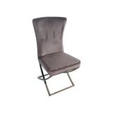 2x Dining Chairs Grey Fabric Upholstery Quilting Silver Color Legs