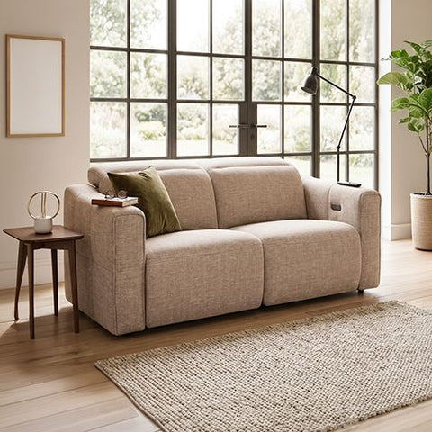2 Seater Fabric Power Recliner with Power Headrest & Zero-Wall Design