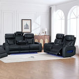 3+2 Seater Power Recliner Sofa Set with LED Light In Black