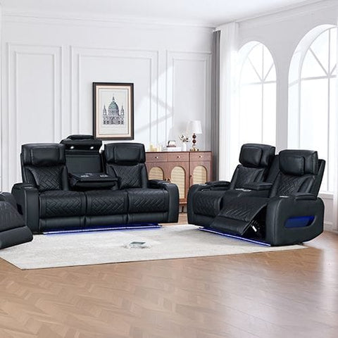 3+2 Seater Power Recliner Sofa Set with LED Light In Black