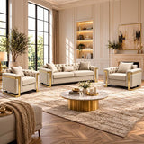 Juliette 3+1+1 Seater Velvet Sofa with Gold Trim in Beige