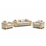 Juliette 3+1+1 Seater Velvet Sofa with Gold Trim in Beige