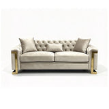 Juliette 3+1+1 Seater Velvet Sofa with Gold Trim in Beige